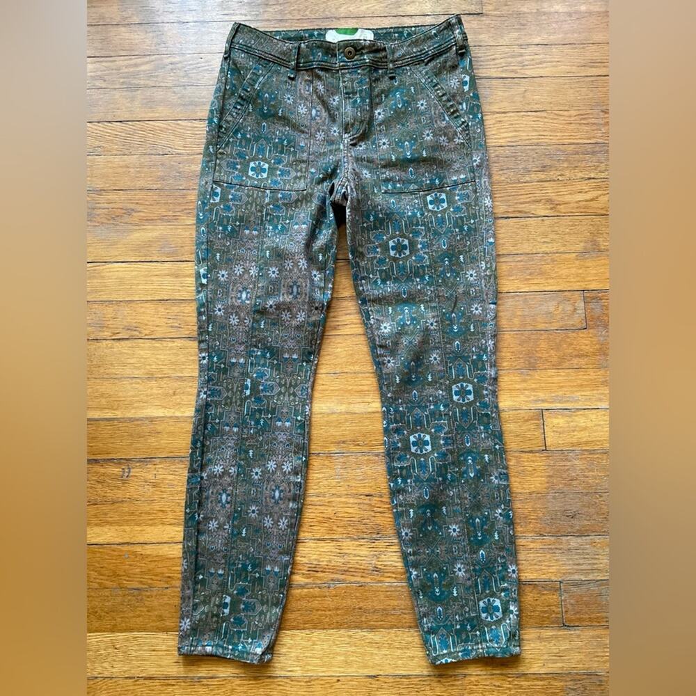 ANTHROPOLOGIE Boho Green/Brown Stretch Skinny Pants sz 28